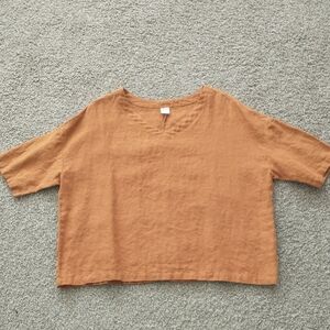 Lintico Linen Top Womens Large Burnt Orange Boxy V Neck
